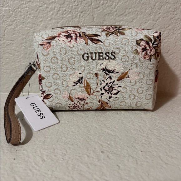 Guess Pink and Cream Cosmetic Bag with a Floral Design - Picture 1 of 7